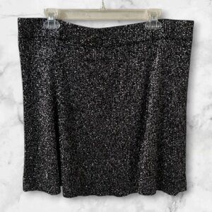 Xhilaration black and silver metallic lined ribbed knit min skirt pull on XXL